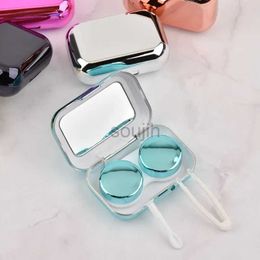 Contact Lens Accessories New Macaron Color Electroplated Mirror Contact Lens Care Box with Mirror Out Travel Portable Color Contact Lenses Case Organizer d240426