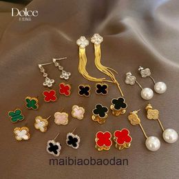 Vancclfe Designer Luxury Jewelry Earring Silver Needle Korean Light Four petal Flower Zircon Tassel Earrings Commuter Versatile Internet Red High Grade for Women