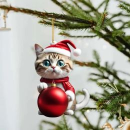 Hats 100Pcs Christmas Cat Car Charm Festive Cat Car Decoration Super Cute Cat Charm Acrylic Santa Hat Kitten Christmas Tree Hanging