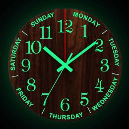 Clocks 12 Inch Luminous Wall Clock Wood Silent light in dark night Nordic Fashion Wall Clock Non Ticking Clock With Night Light Gift