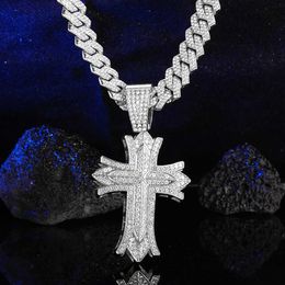 Strands Fashionable mens all Rhinestone Cuban chain necklace with punk crystal cross pendant 240424