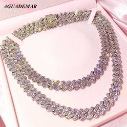 Strands Iced Out 14mm Prong Cuban Link Chain Necklace Suitable for Women Sparkling Gathering Rhinestone Pave Miami Cuban Link Choker Chain Jewellery 240424