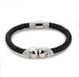 New Fashion Mens Punk Bracelet Multicolor Skull Charm Bracelet Black Leather Handcuff Chain for Men Boys1227291