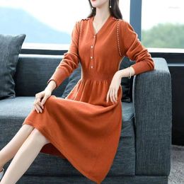 Casual Dresses Fashionable Bottom Dress For Women's 2024 Autumn/Winter Collection Waist Slimming Stitching Bead Knitted Mid Length Skirt