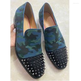 Casual Shoes Camouflage Colour Spiked Loafers Mens Luxury Slip On Rivet Leather Men Dress Handmade Party