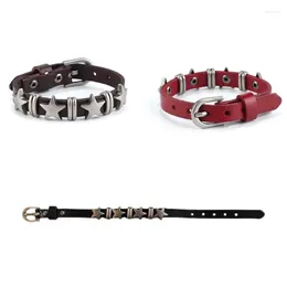 Charm Bracelets Black-Star Bracelet Wristband Gothic Adjustable Leather Wide Cuff Women Men Halloween Party Costume Accessory