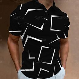 Fashion Mens Polo Shirt 3D Thin Line Stripe TShirt Top Summer Short Sleeve Colorful Pattern Tee Casual Male Clothes 240423