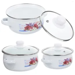 Pans Kitchen Enamel Stockpot Lid Retro Sauce Pan With Non Stick Lids Handle Floral Simmer Pot