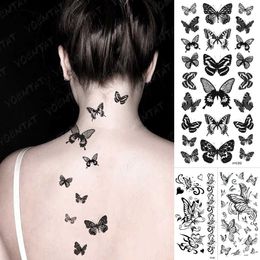 Tattoo Transfer Butterfly Waterproof Temporary Tattoo Stickers Moth Rose Flower Dark Flash Tatto Women Sexy Body Art Arm Neck Fake Tattoos Men 240427