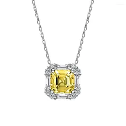 Chains 925 Pure Silver Yellow Diamond Necklace Women's Square Chamfer 7 High Carbon Collar Small And Versatile Minimalist