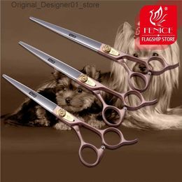 Hair Scissors Fence 7.0/7.5/8.0-inch beauty clipper rose gold professional pet dog hair cutting straight cut Q240426