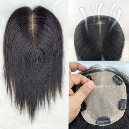 Toppers 16x18CM Virgin European Human Hair Topper Hand Tied Silk Top Toupee Silk Base Breathable Hair Piece with Clips for Women