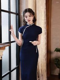 Ethnic Clothing Handmade Button Sexy Women Long Qipao Vestidso Vintage Mandarin Collar Evening Party Dress Girl Daily Cheongsam