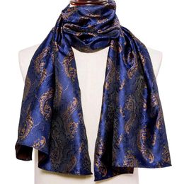 Fashion Men Scarf Blue Gold Jacquard Paisley 100% Silk Scarf Autumn Winter Casual Business Suit Shirt Shawl Scarf Barry.Wang 240418
