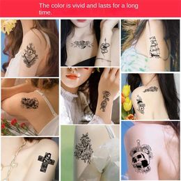 K9R4 Tattoo Transfer Black Large Snake Flower Fake Tattoo Sticker For Women Dot Rose Peony Temporary Tattoos Water Transfer Tatoos 240426