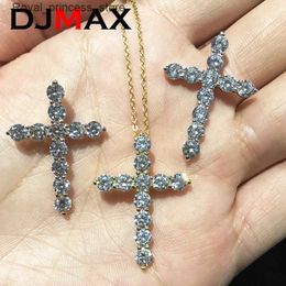 Pendant Necklaces Unisex Mosonite Womens Cross Original 925 Pure Silver Yellow Mens Diamond Chain Hip Hop Q240426