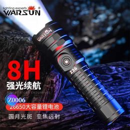 Self Protective Flashlight Strong Light Charging Explosive Flash Warsun Z26 Strong Light Flashlight Zoom Long Range Portable Outdoor Emergency 1000lm26650 Large