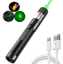 Optics High Power Green Laser Pointer 5mw 532nm USB Rechargeable Visible Beam Light Military Burning Red Lasers Pen Cat Toy Lazer Pen