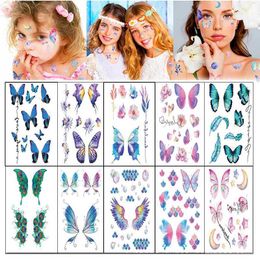 Tattoo Transfer New 12PCS Butterfly Tattoo Sticker Mini Decal Tattoo for Children Waterproof Temporary Tattoos for Kids Festival Glitters Face 240426