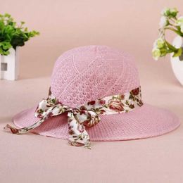 Wide Brim Hats Bucket Hats Lace Ribbon Bow Womens Str Hat Wide Brim Foldable Sun Protection Hat La Girl Summer Outdoor Beach Tour Panama Cs J240425