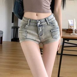 Women's Shorts Korean style spicy girl low rise denim shorts summer womens Feel Club is made of old pocket cotton spring straight round buttocks denim shortsL2404