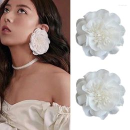 Stud Earrings Exaggerated Cloth Flower Bohemian Elegant Petal For Female
