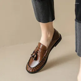 Casual Shoes Phoentin Pleated Design Spring Autumn Women's Round Toe Loafers Retro Low Heels Brown Black Pumps FT2987