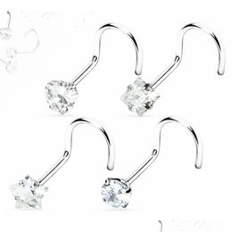 Nose Rings & Studs 50Pcs/Lot Cz Stud Screw Steel Ring Piercing Shine Heart/Square/Round/Star 20G 220228 Drop Delivery Jewellery Body Dh6Xz