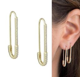 unique designer paperclip safety pin studs fashion elegant women jewelry gold filled delicate earring new1573380