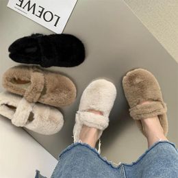 Slippers Flat Bottomed Plush Shoes For Women Outerwear Wearing 2024 Winter And Spring Thickened One Foot Cotton