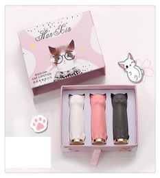 Cartoon Cat Lipsticks Makeup Set Waterproof Long Lasting Crystal Moisturising Lipstick Gift For Girl Friend 3 Pcs A Set2637910