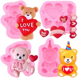 Moulds 3D Bear Silicone Mold Love Heart Chocolate Fondant Cake Decorating Tools Candy Clay Resin Mold Cupcake Topper Baking Accessories