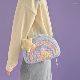 Evening Bags 2024 Rainbow Plush Bag Women Messenger Version Sweet And Lovely Youth Large-Capacity Semi-Circle Shoulder Underarm
