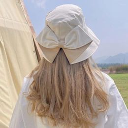 Wide Brim Hats Ladies Summer Travel Bow Sun Hat Cotton Floppy All-match Beach Cap Foldable Fisherman Women's