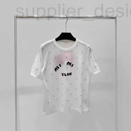 Women's T-Shirt designer French Meow 24 Summer New Fashion Versatile Casual Heavy Industry Water Diamond Letter Sky Silk Knitted Short sleeved T-shirt for Women HYZ4