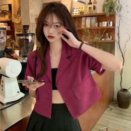 Women's Suits Summer Short Sleeve Cropped Jacket Women Korean Fashion Buttons Thin Blazer Woman 2024 Solid Colour Suit Coats Mujer