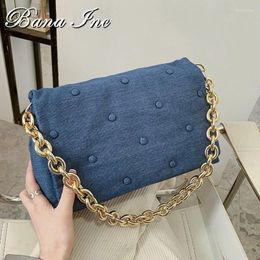 Shoulder Bags Women's 2024 Denim Quality Thick Metal Chain Purses And Handbag Women Clutch Ladies Hobo Bag