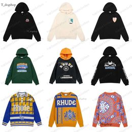 Mens Hoodies RHUDE Hoodie Men Women Designer Hoodies Fashion Letters Printing Pullover Winter Sweatshirts Splicing Loose Men's And Women's Trendy Hoodies 684