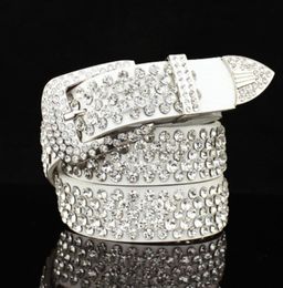 Crocodile genuine leather belt for woman female fashion luxury designer sparkling full diamonds zircon 110cm 36 ft pin buckle1539514