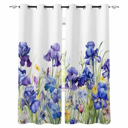 Curtain Iris Flower Watercolor Window Curtains For Living Room Kitchen Bedroom Decorative Treatments