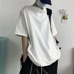 Summer Short Sleeved T-shirt, Men's Trendy Brand, Loose Fitting Half Sleeved Hooded Top, Casual Student Half High Neck Hoodie