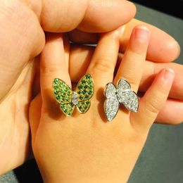 Designer charm Van Butterfly Ring 925 Sterling Silver Plated 18K Gold Diamond Double Necklace Green Earrings