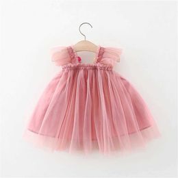 Girl's Dresses Baby Girl Birthday Party Dress Summer ChildrenS 3d Sweet Flower Bra Mesh Solid Loose Princess Dress