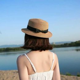 Wide Brim Hats Bucket COKK Panama Simple Summer Beach Hat Female Casual Lady Flat Bowknot Straw Girls Sun Chapeu Feminino Q240427