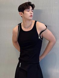 Men's Tank Tops SYUHGFA 2024 Unisex Casual Sleeveless Vest Korean Style Personality Shoulder Metal Zip Design Fashion Slim Top