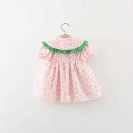 Girl's Dresses Summer girl dress baby girl big doll collar Colour matching lace covered in floral bubble sleeves princess dress