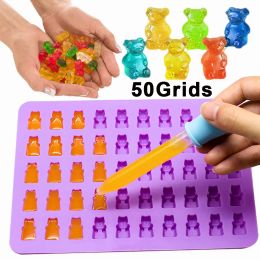 Moulds 50Grids Silicone Mould Creative Gummy Bear Shape Candy Mould With Dropper DIY Chocolate Fondant Moulds For Baking Decoration Tools