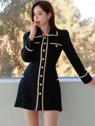 Casual Dresses 2024French Light Luxury High Sense Spring And Autumn Dress Korean Edition Chic Bow Slim Fit A-line Simple Ladies Short Skirt