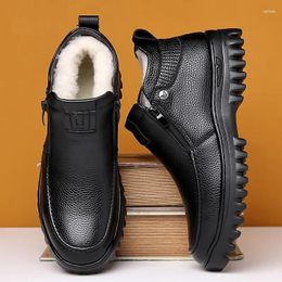 Boots 2024 Winter Men Thick Plush Warm Snow Leather Zipper Men's Ankle Platform Non-slip Waterproof Mens Hiking Shoes