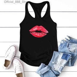 Women's Tanks Camis Ladies Sexy Round Neck Fe Top Verano jer Red Lips Printing Tank Women Summer Sleless Vest s for d240427